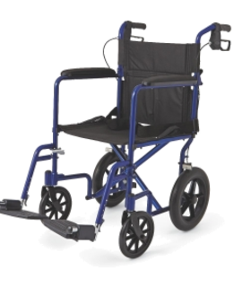 	 Transport Chairs: Basic Aluminum Transport Chair with Permanent Full-Length Arms, Swing-Away Footrests and 12" Wheels,  - Blue
