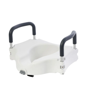 LOCKING RAISED TOILET SEAT WITH REMOVABLE ARMS - White